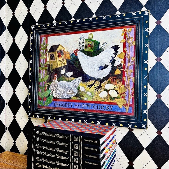 Folk Art British by Anna Pugh “Peggety and Mrs Chicky” Large Scale 23” Framed - Picture 8 of 17